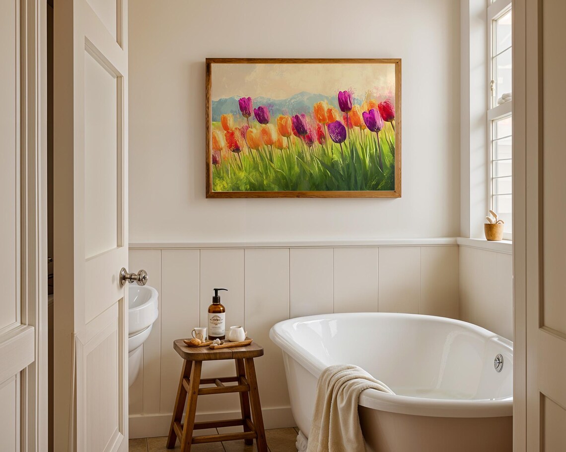 Vibrant Tulip Field Landscape Oil Painting Spring Flower Poster - Image 2