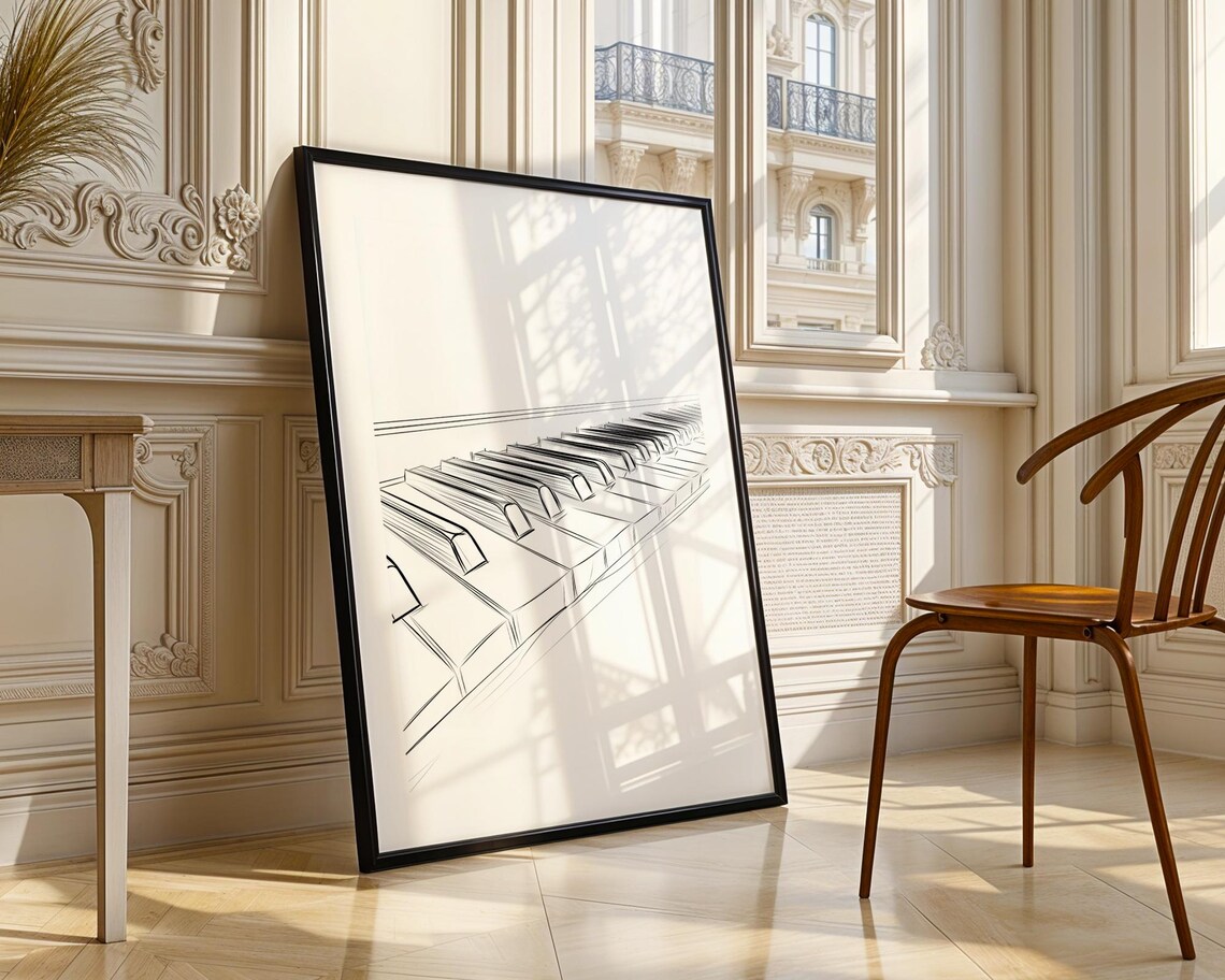 Piano Keys Close Up Pen Sketch Music Lovers Instrument Wall Art - Image 4