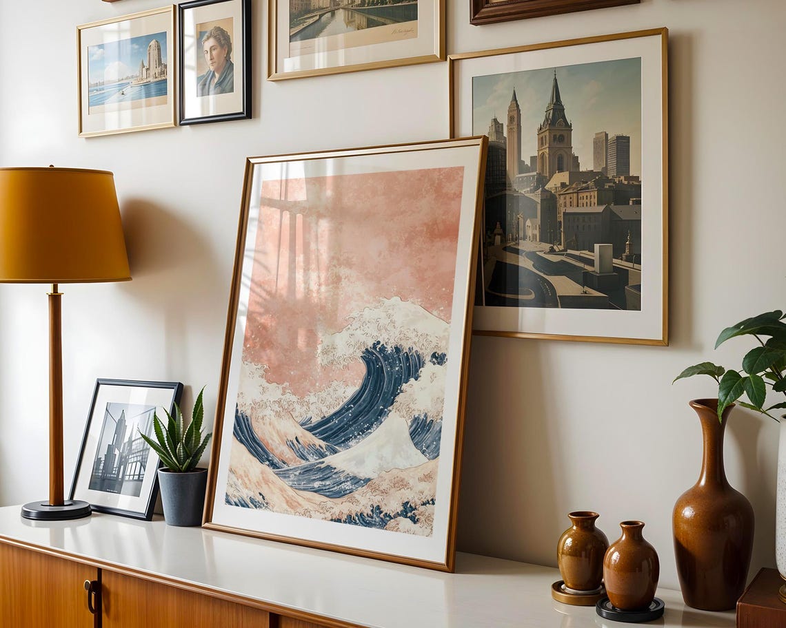 Great Wave Japanese Ocean Pink Sky Classic Art Reimagined Poster - Image 3