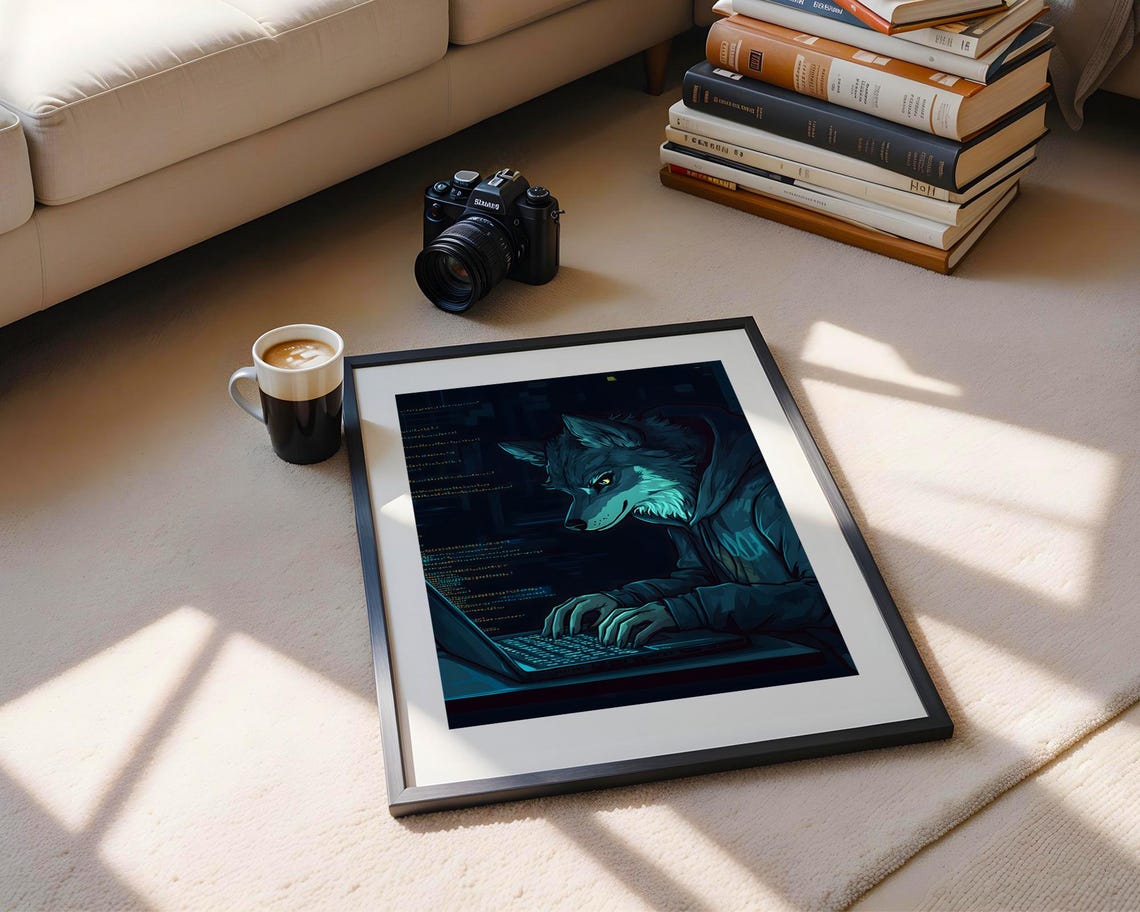Cyber Wolf Hacker Coding Laptop Tech Art Print Trendy Wall Room Decor Prints Poster - Image 5