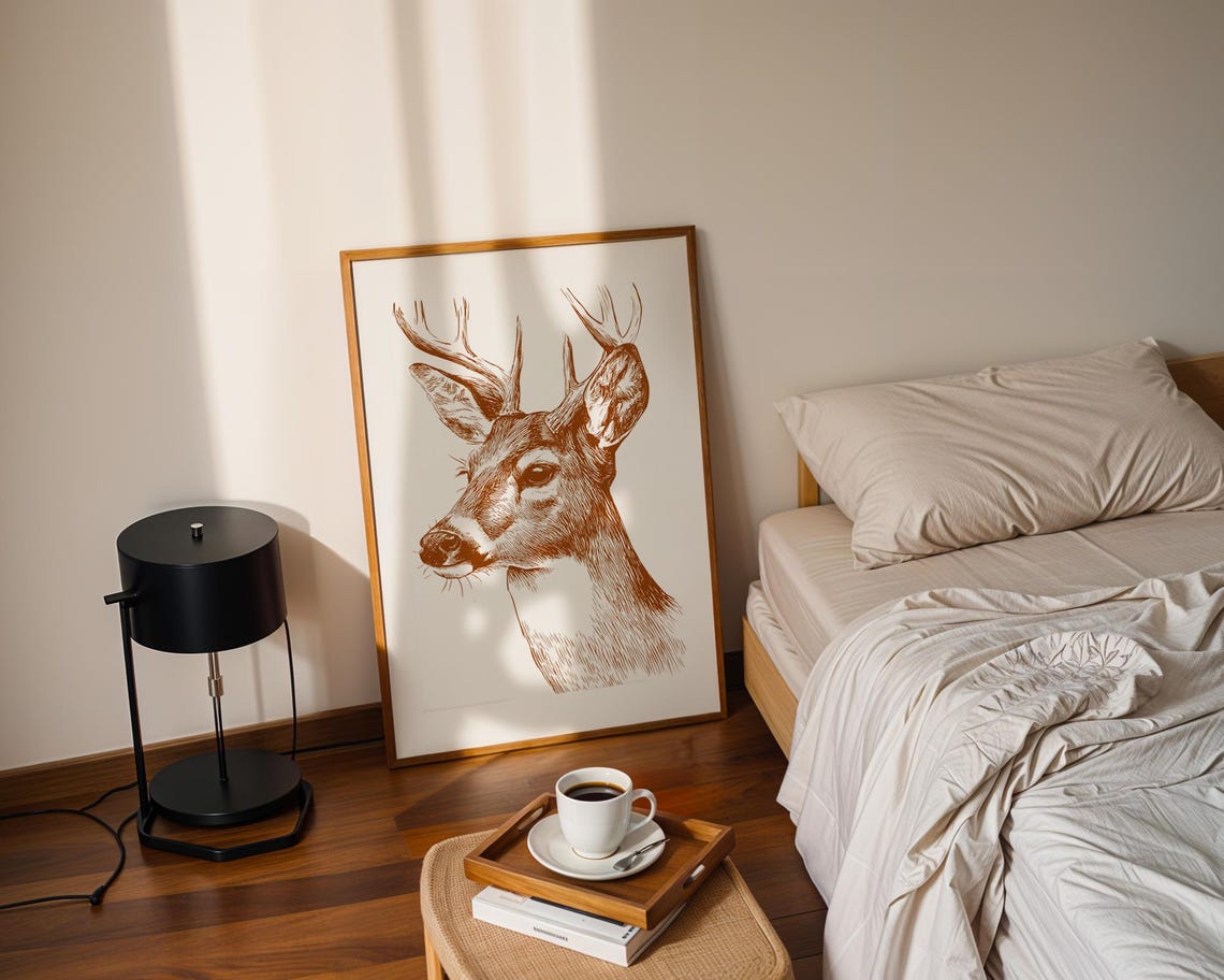 Deer Line Art Pencil Sketch Animal Illustration Drawing Trendy Poster Wall Print Modern Home Decor Gift - Image 3