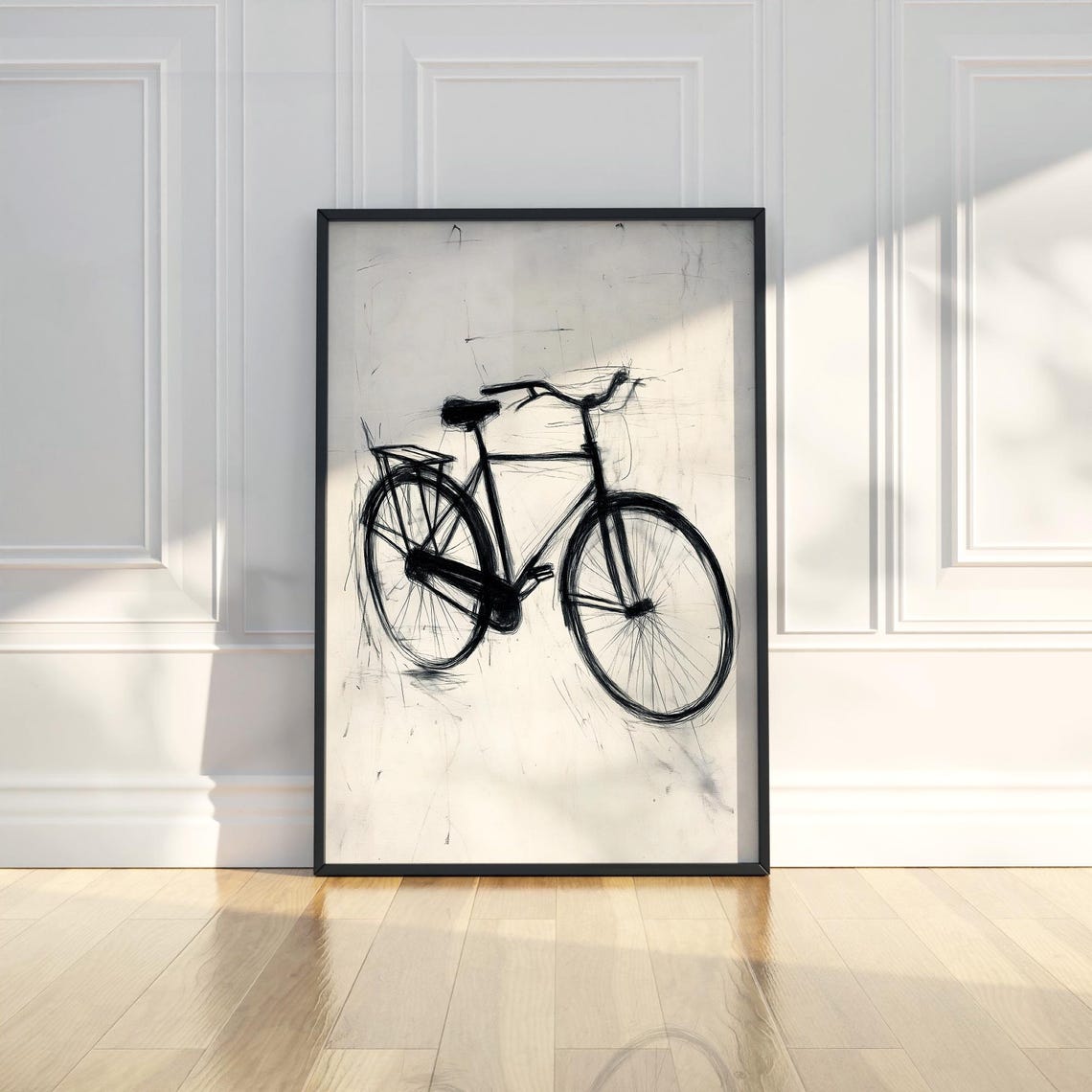 Vintage Bicycle Black Ink Sketch Minimalist Monochrome Wall Art