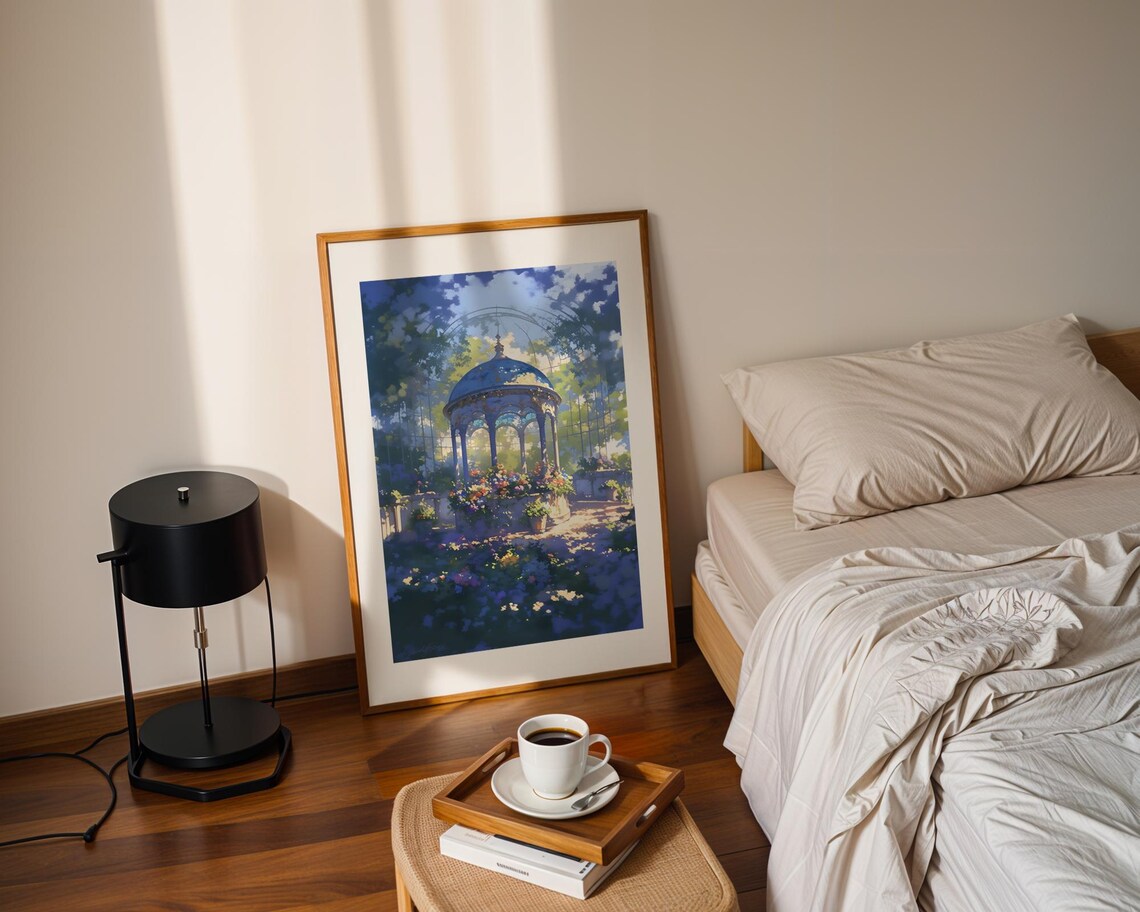 Blue Dome Gazebo in Flower Garden Dreamy Blue Painting Poster - Image 2
