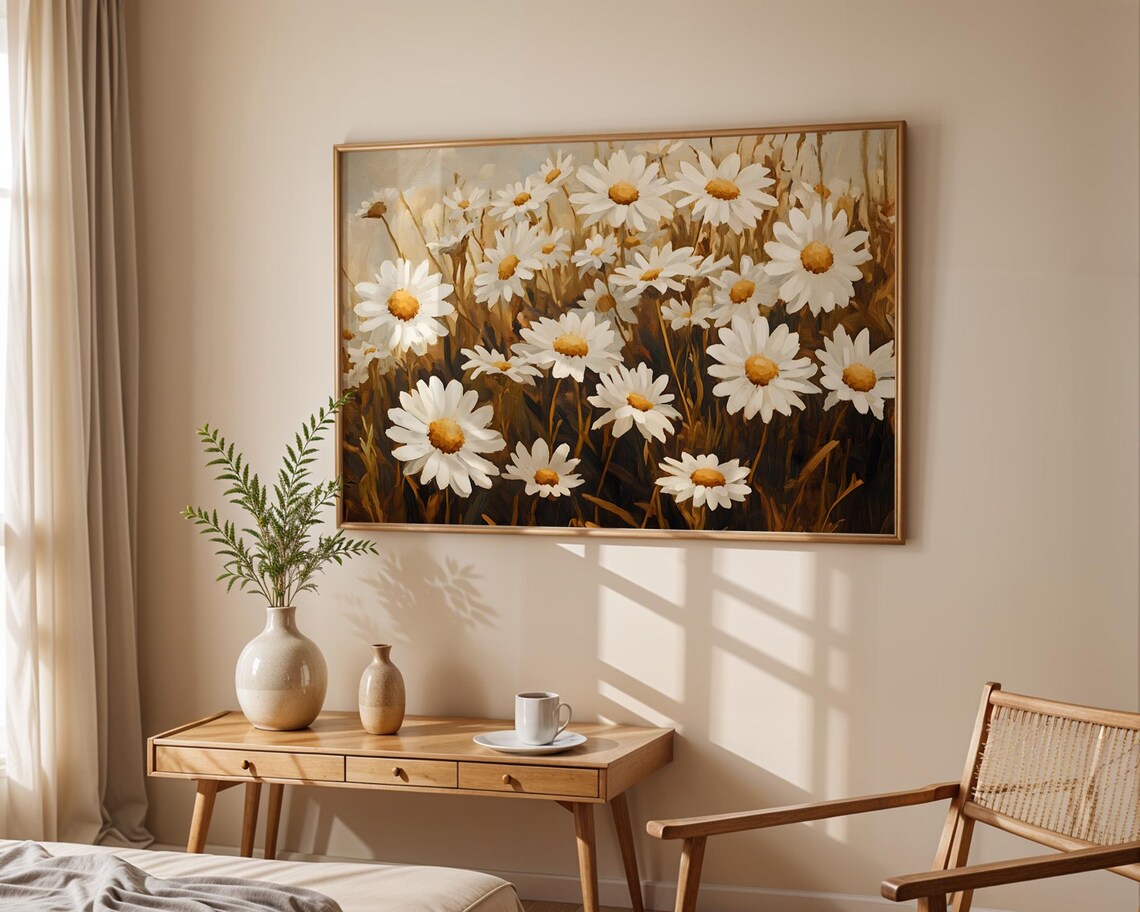 White Daisies Wildflower Field Oil Painting Floral Landscape Poster - Image 5