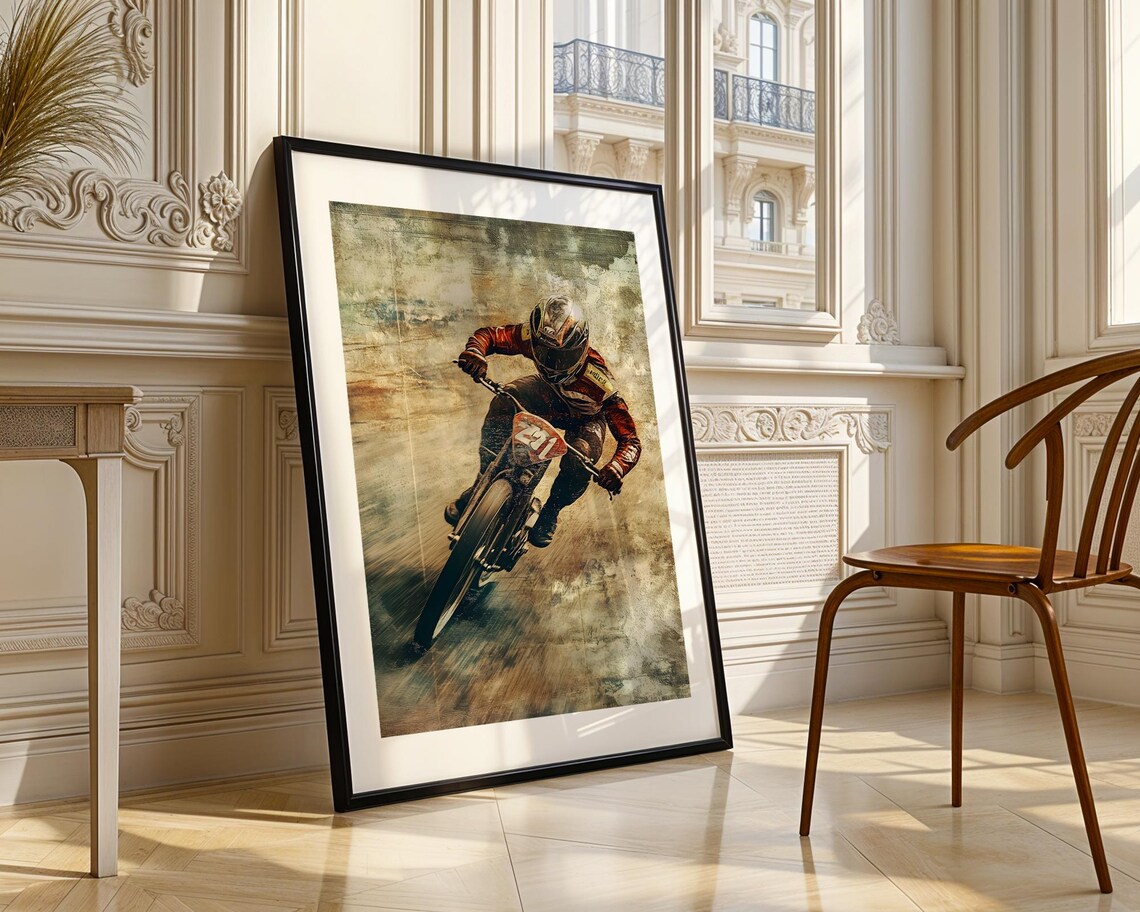 Vintage Dirt Track Motorcycle Racer Leaning Turn Retro Racing Poster - Image 4