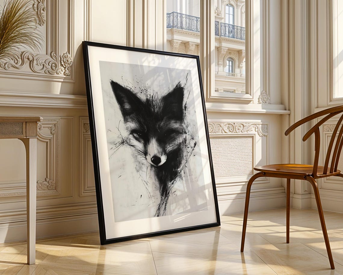 Minimalist Wild Fox Charcoal Sketch Wall Art Print Abstract Animal Illustration Trendy Poster Modern Home Decor - Image 4