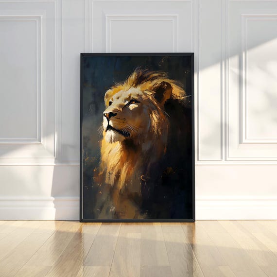 Abstract Golden Lion Animal Illustration Oil Painting Poster Wall Art Print Modern Home Room Decor Artwork Gift