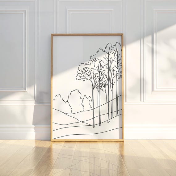 Minimalist Trees Landscape Nature Line Art Sketch Drawing Painting Trendy Poster Wall Print Modern Home Decor