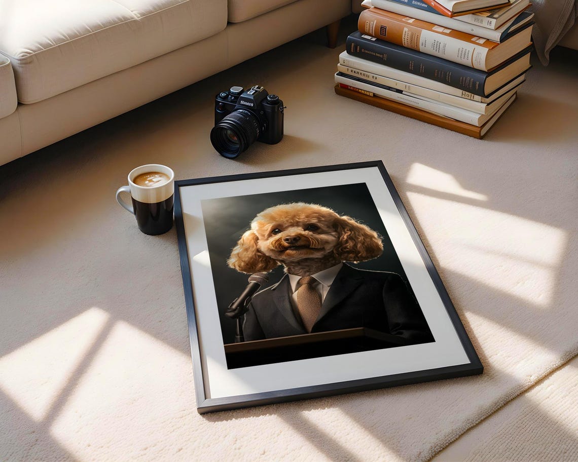 Poodle Business Suit Speech Podium Funny Dog Portrait Humor Art Poster - Image 4