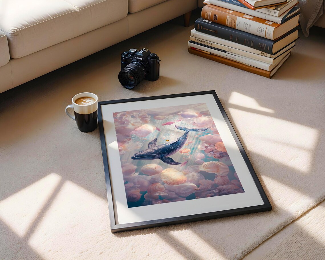 Whale Swimming Pastel Jellyfish Dreamy Underwater Ocean Print - Image 5