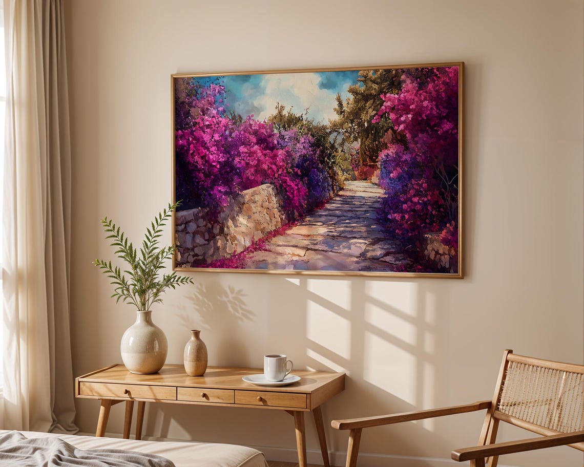 Bougainvillea Stone Path Mediterranean Garden Travel Scene Poster