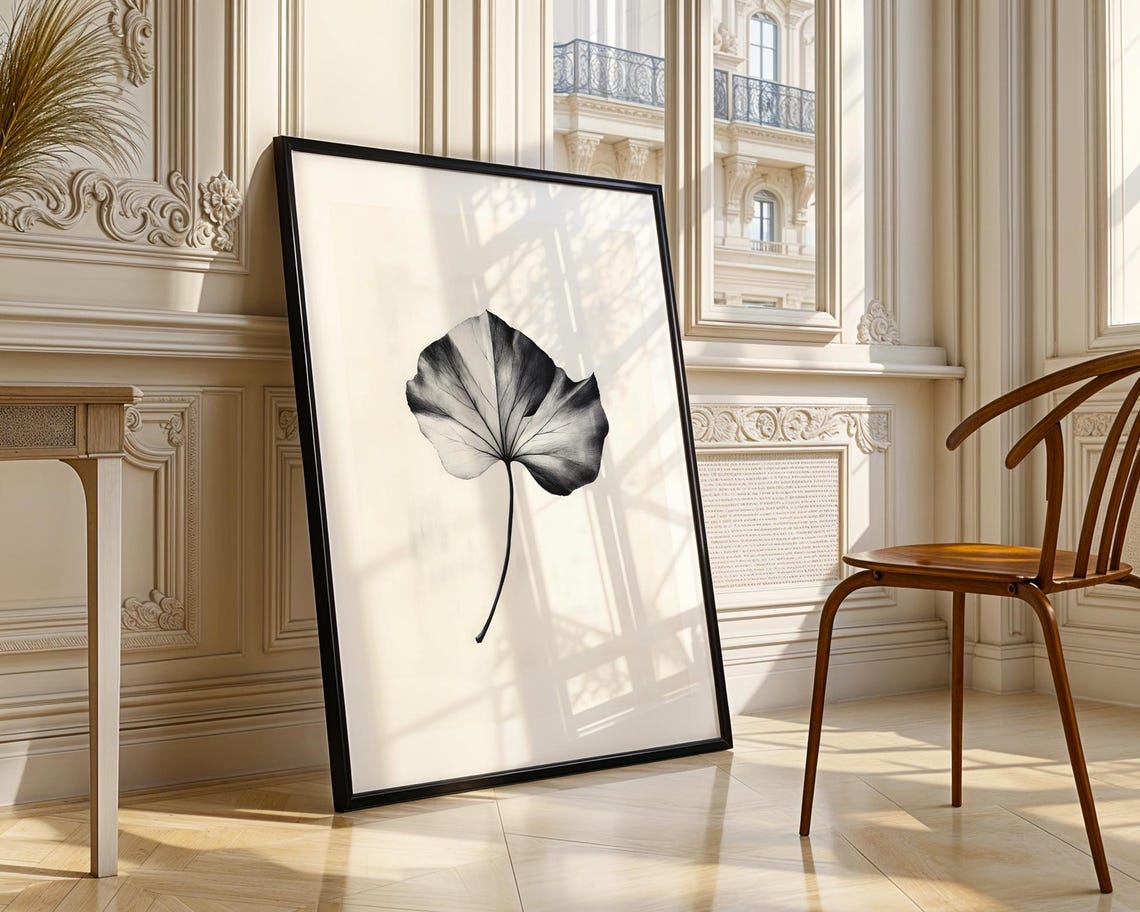 Black White Leaf Botanical Line Drawing Minimalist Art Poster - Image 4
