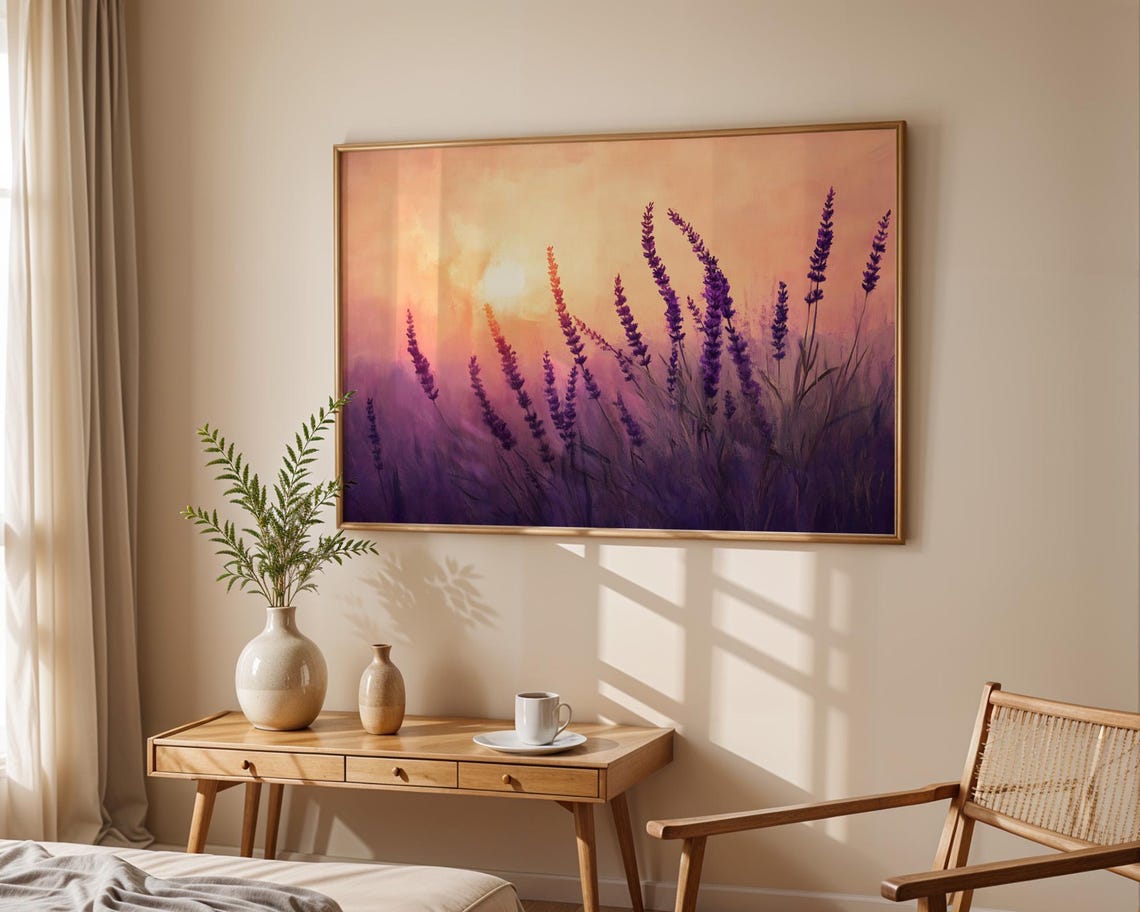 Lavender Field Purple Sunset Nature Botanical Calming Art Poster