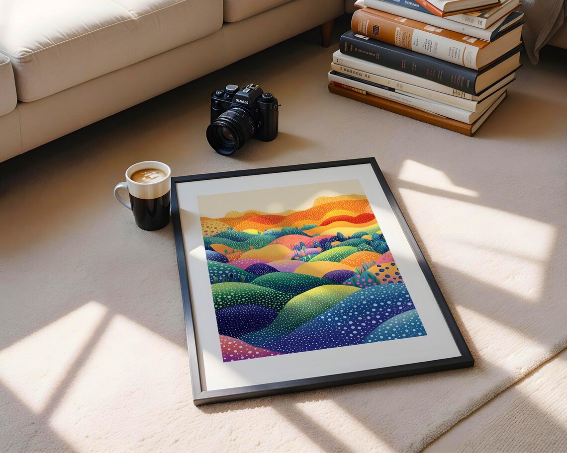 Colorful Rolling Hills Whimsical Dotted Fantasy Landscape Art Poster - Image 5