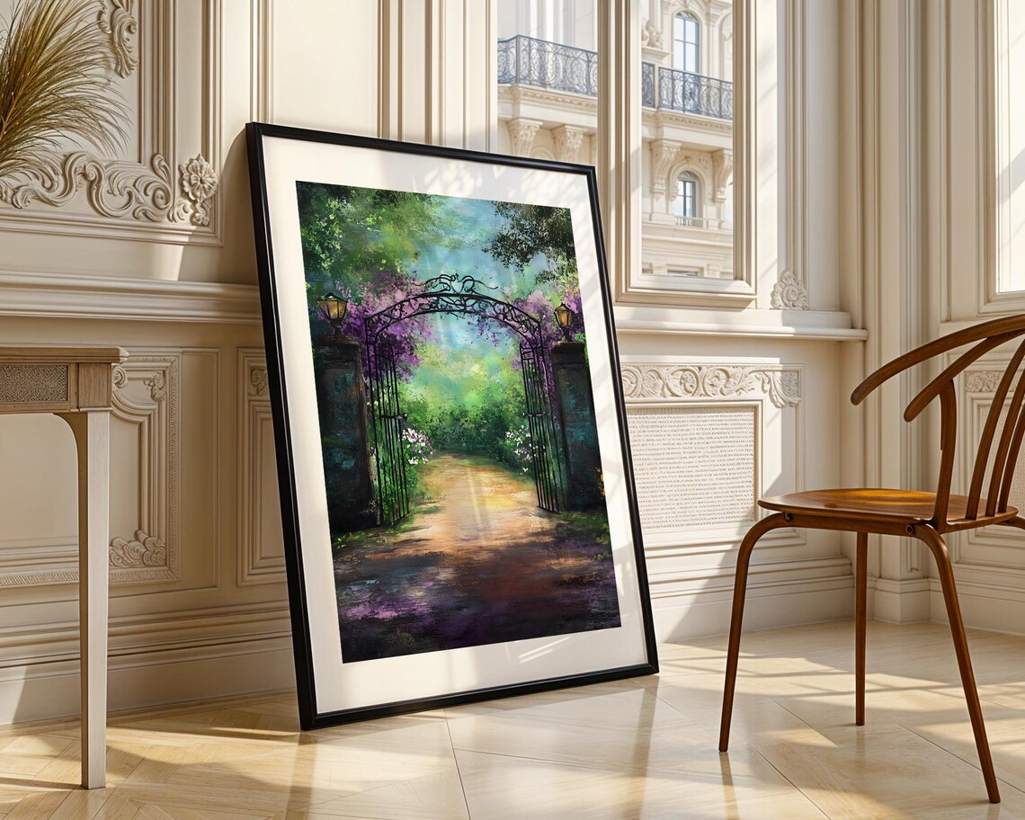 Enchanted Floral Garden Gate With Lanterns And Purple Blooms Poster - Image 3