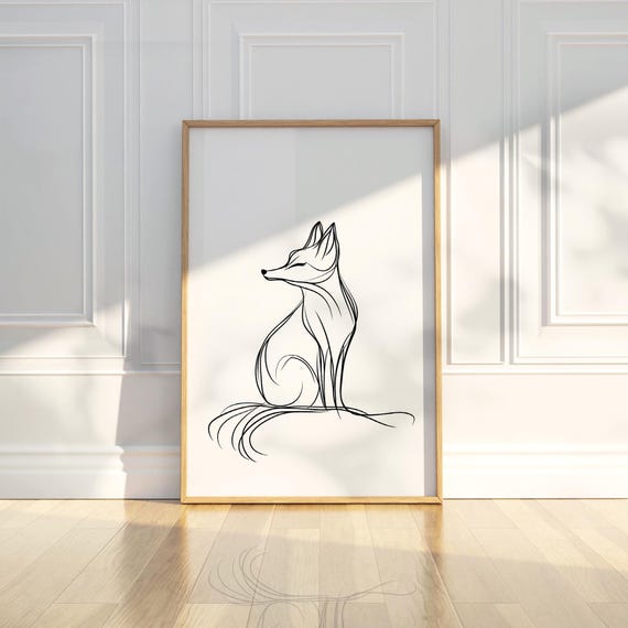 Minimalist Abstract Fox Animal Line Art Pencil Sketch Drawing Trendy Poster Wall Print Modern Home Decor Gift
