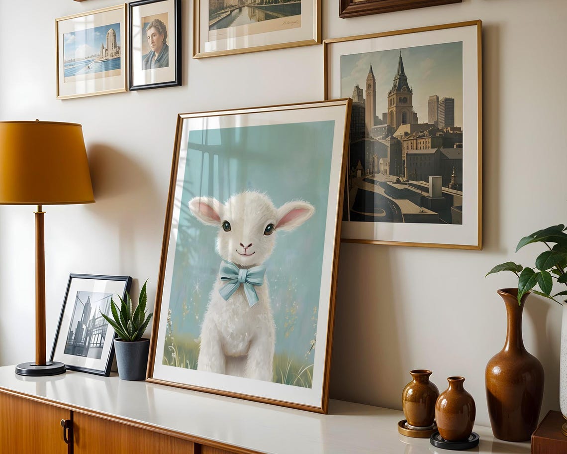 Cute Lamb Bow Tie Nursery Baby Room Decor Art Trendy Wall Prints Print Poster Gift - Image 4