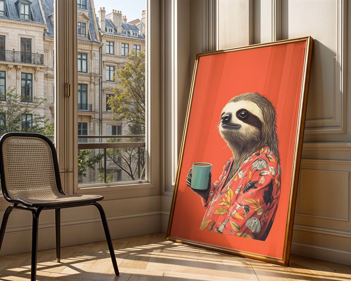Cute Sloth Drinking Coffee Hawaiian Shirt Funny Animal Print - Image 5