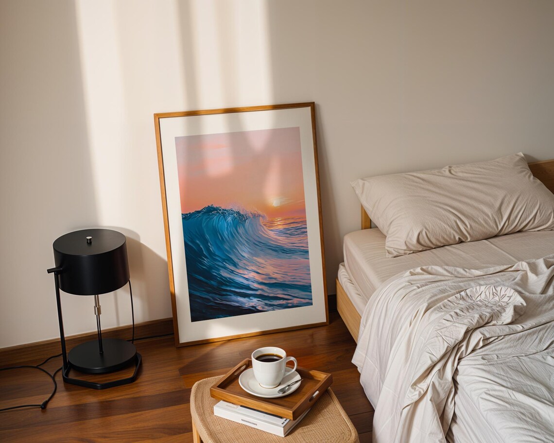 Ocean Wave Sunset Realistic Seascape Painting Coastal Art Poster - Image 2