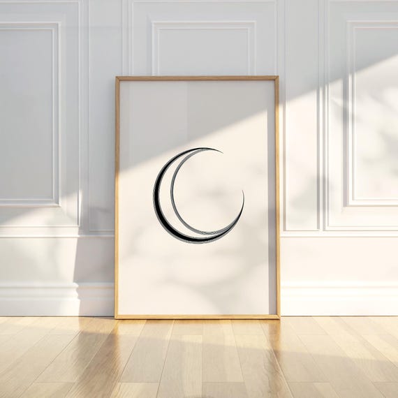 Minimalist Crescent Moon Line Art Pencil Sketch Drawing Wall Print Celestial Trendy Poster Modern Home Decor