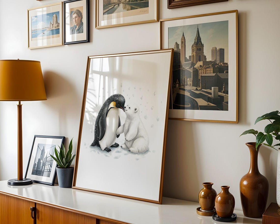 Penguin Polar Bear Cub Snow Cute Arctic Friends Nursery Art Poster - Image 5