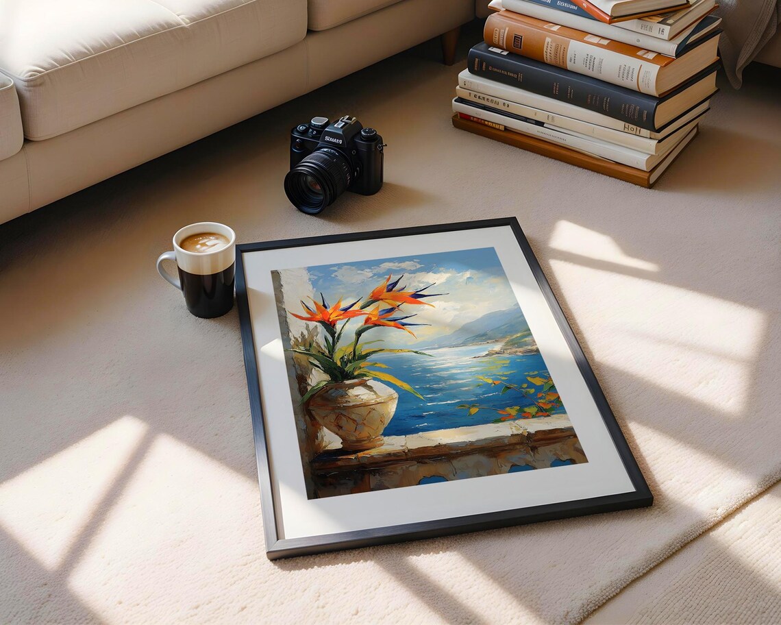 Bird of Paradise Coastal Balcony Ocean View Impressionist Poster - Image 5