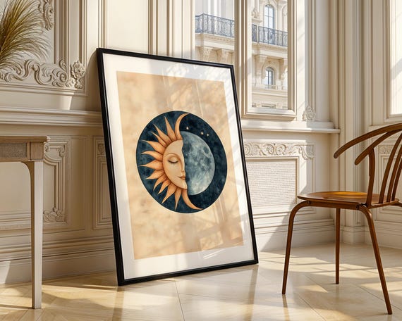 Boho Sun Moon Celestial Wall Art Print Trendy Poster Mystical Home Room Decor Artwork Gift