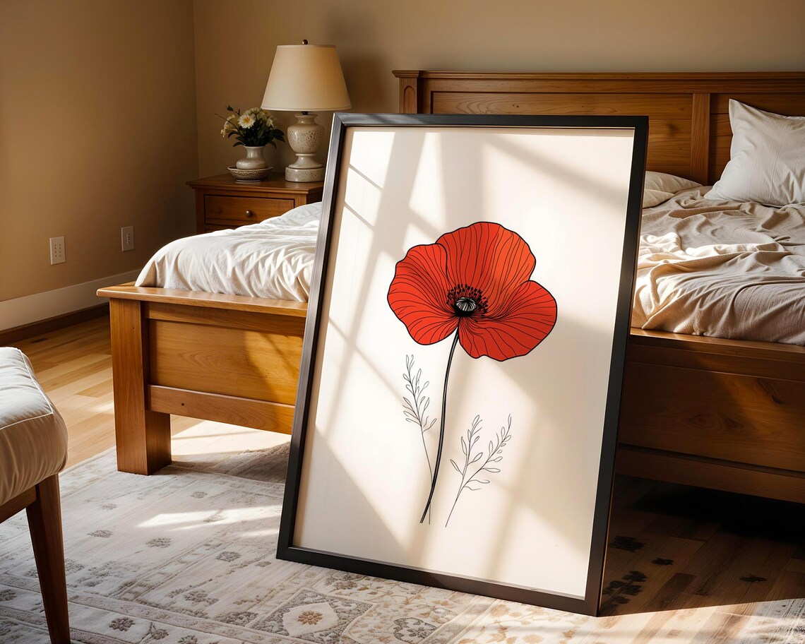 Red Poppy Flower Minimalist Line Illustration Simple Modern Poster - Image 4