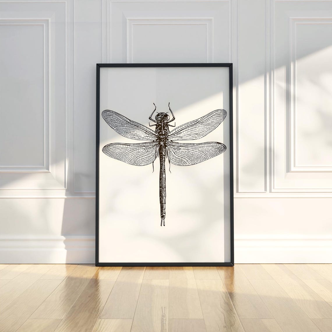 Dragonfly Insect Detailed Ink Line Illustration Minimalist Poster