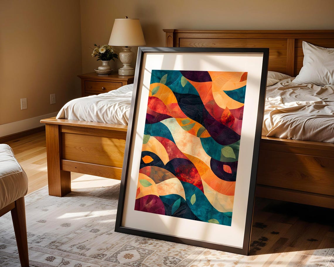 Colorful Organic Waves Teal Orange Abstract Modern Art Print - Image 4
