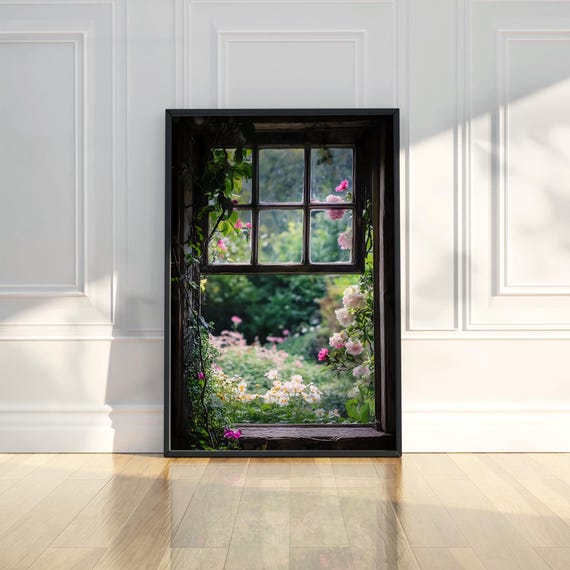 Window Roses Climbing Cottage Garden Floral Photography Trendy Poster Modern Art Prints Room Decor Print