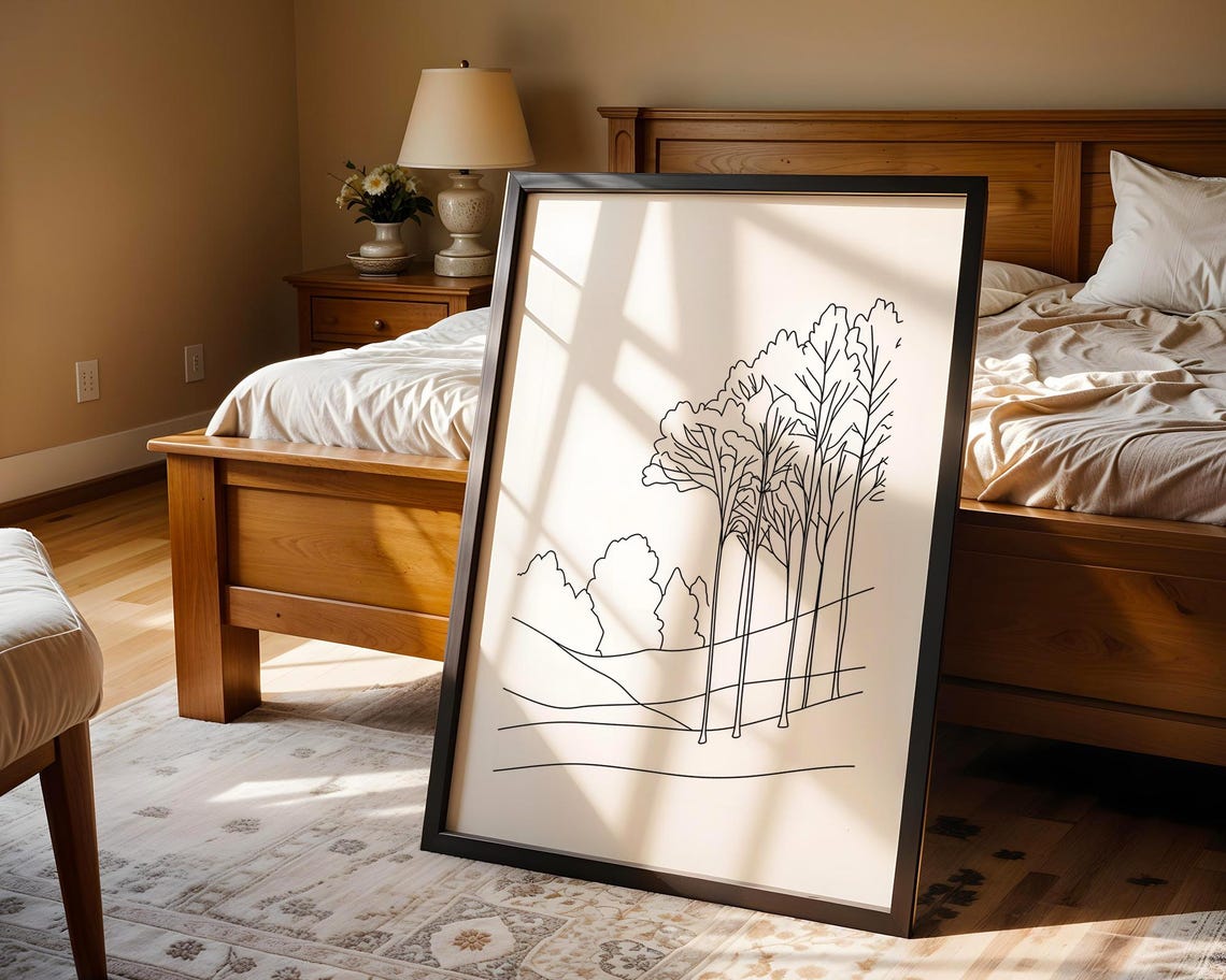 Serene Minimalist Trees Landscape Line Art Nature Sketch Poster - Image 5