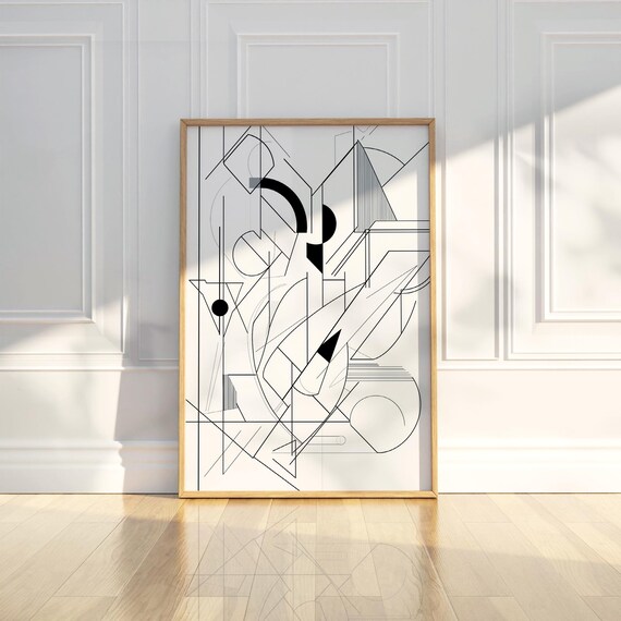 Abstract Geometric Line Drawing Sketch Wall Art Print Black White Modern Contemporary Cubist Inspired Graphic Home Decor Office Studio Gift