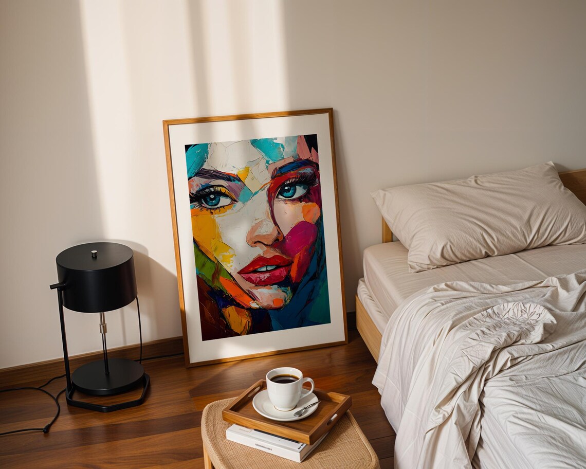 Colorful Abstract Woman Face Textured Oil Painting Portrait Poster - Image 3