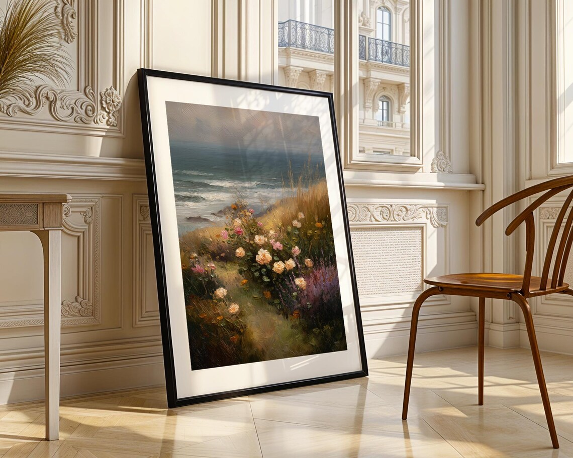 Roses and Wildflowers by the Sea Impressionist Painting Poster - Image 3