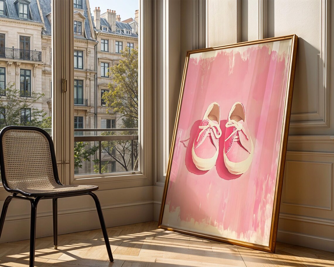 Pink Baby Sneakers Watercolor Style On Blush Pink Background Poster - Image 4