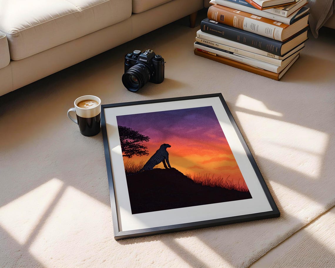 Leopard Silhouette Sunset Safari Wildlife Orange Purple Sky Poster - Image 6