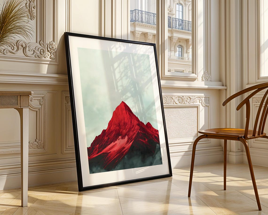 Bold Red Mountain Peak Art Poster for Dramatic Modern Living Decor - Image 3