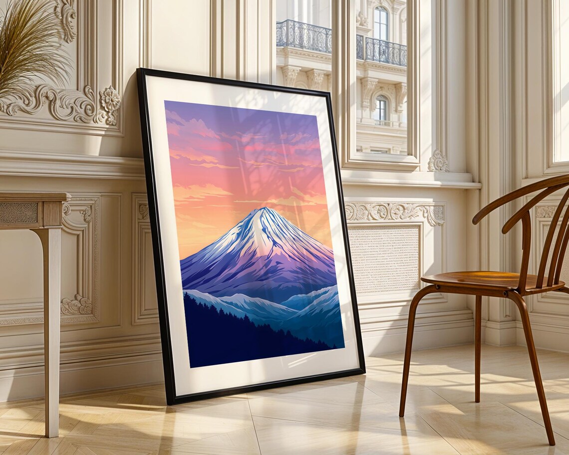 Mount Fuji Sunset Gradient Illustration Japan Travel Art Poster - Image 3