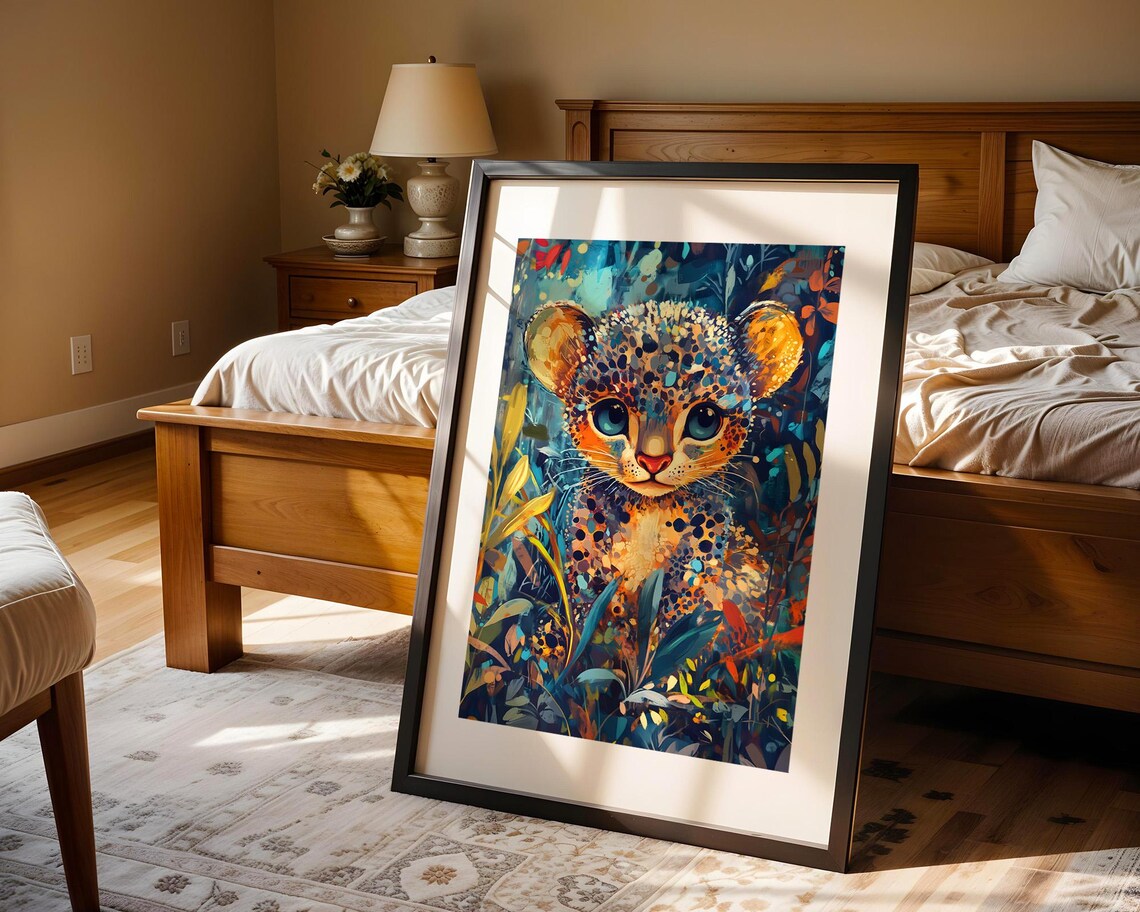 Baby Jaguar Cub Colorful Jungle Painting Cute Wildlife Art Poster