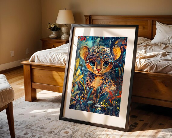 Baby Jaguar Cub Colorful Jungle Painting Cute Wildlife Art Poster