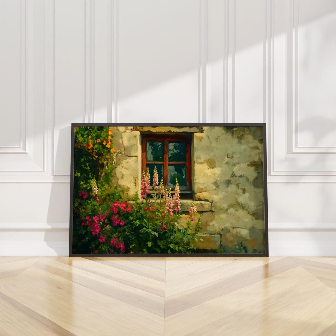Stone Cottage Window Snapdragons Flowers Impressionist Poster