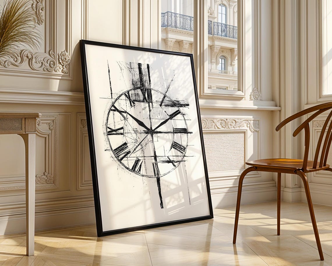 Vintage Abstract Roman Numeral Clock Face Sketch Minimalist Poster - Image 4