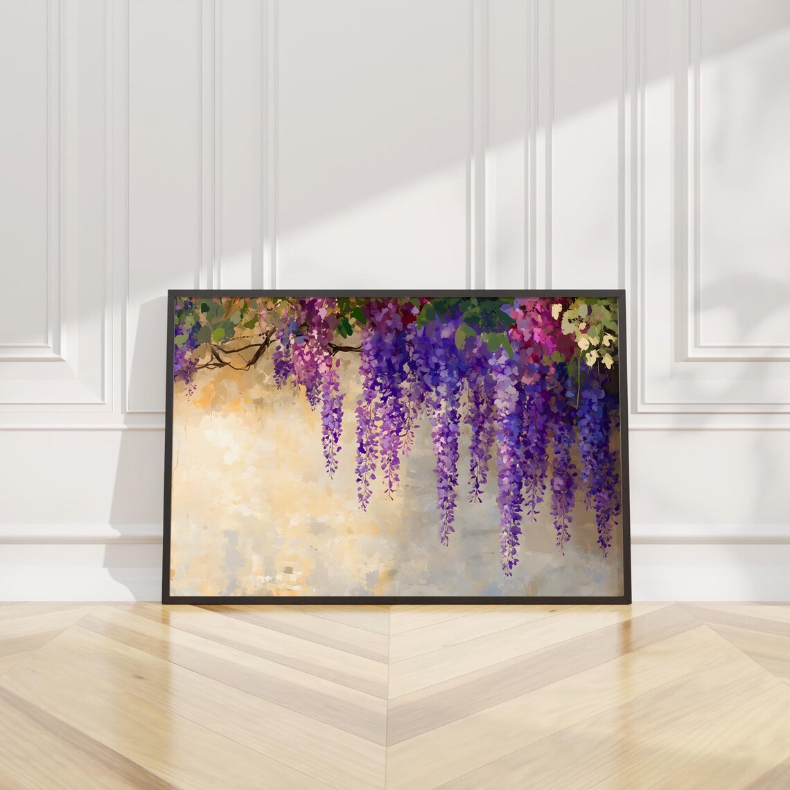 Purple Wisteria Hanging Blossoms Watercolor Floral Painting Poster