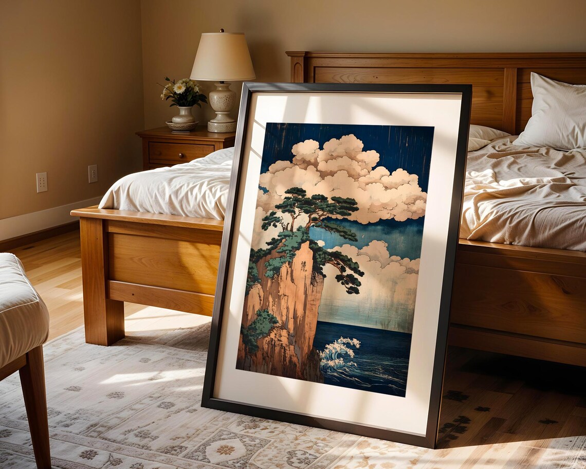 Japanese Pine Trees Cliff Over Ocean Ukiyoe Style Painting Poster - Image 5