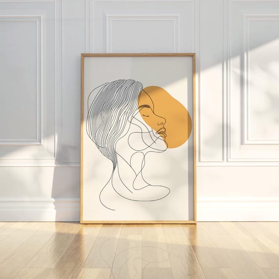 Colorful Woman Face Sketch Wall Art Abstract Line Drawing Minimalist Portrait Print Modern Home Room Decor Contemporary Profile Poster Gift