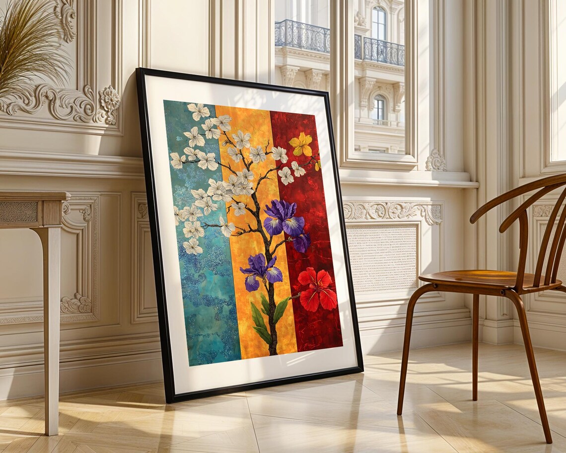 Colorful Vertical Floral Iris Blossom Multicolor Garden Art Poster - Image 3