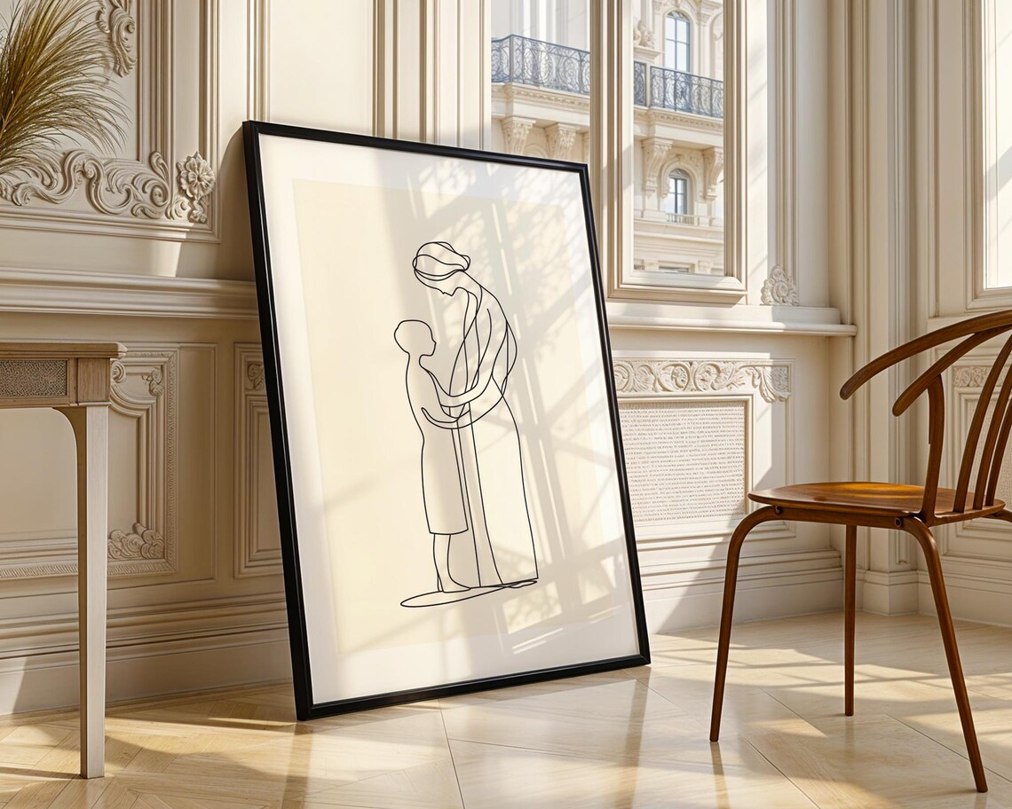 Mother And Child Embrace Minimal Line Art Motherhood Love Poster - Image 3