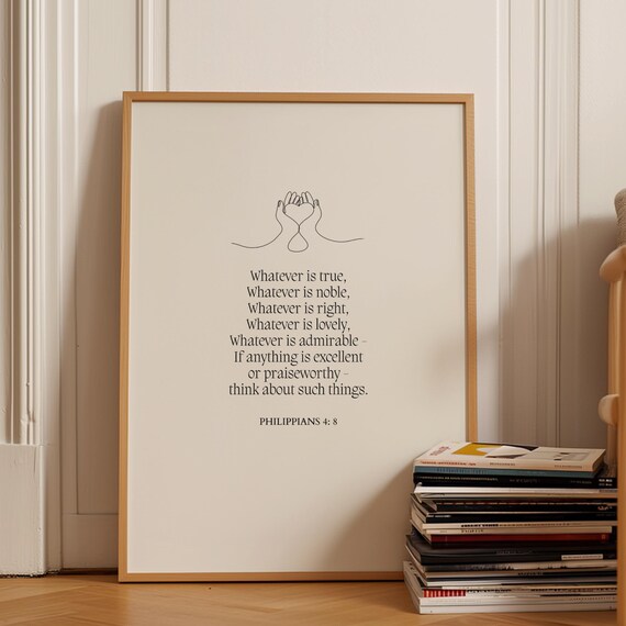 Philippians 4:8 Whatever Is True Scripture Verse Line Art Poster