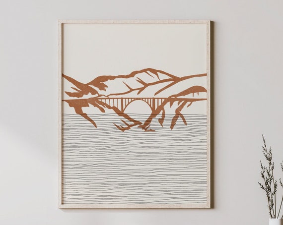 Boho Bixby Creek Bridge Art Print Big Sur Monterey Outline Silhouette Wall Travel Poster